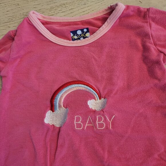 KICKEE PANTS girl 2 piec hot pink Baby rainbow embroidered pajama set 12 to 18 m - Picture 4 of 5